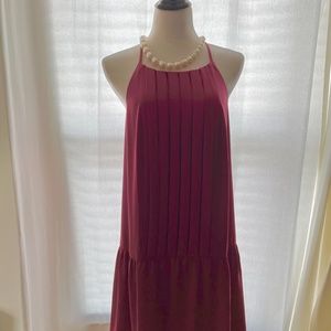 LOFT Pleated drop waist knee length sleeveless dress marron size M